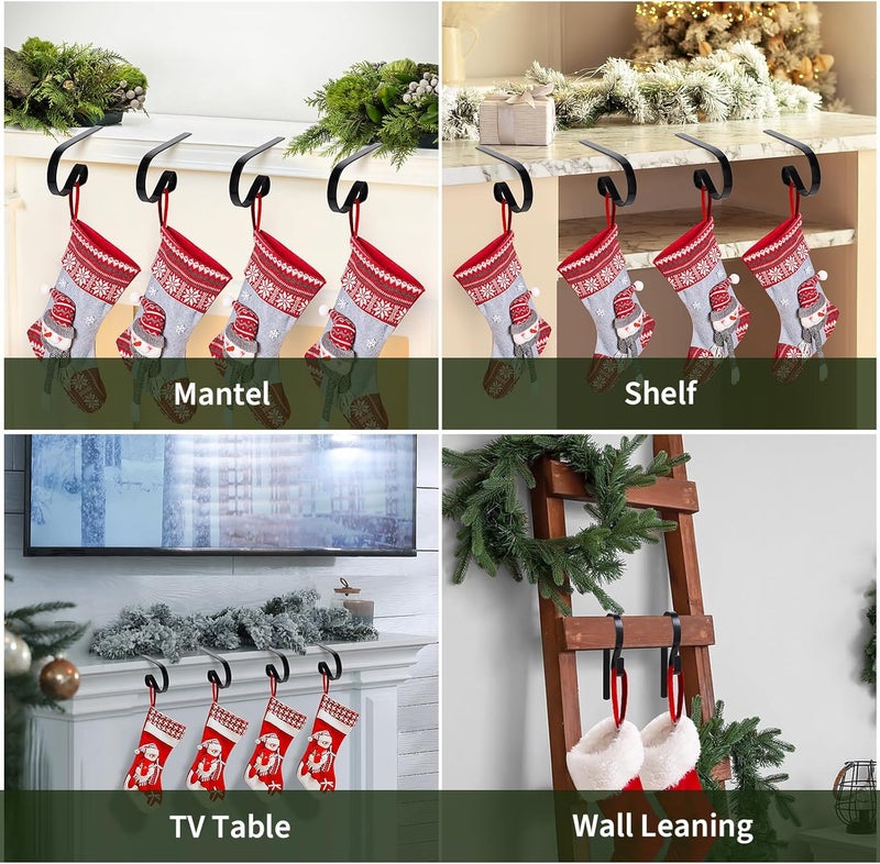 Klurent Christmas Stocking Holders for Mantle Set of 4, Lightweight Adjustable Christmas Stocking Holder Hooks Metal Fireplace Hanger for Christmas Party Decoration, Non-Slip Mantle Stocking Hooks(Black) - Image 5